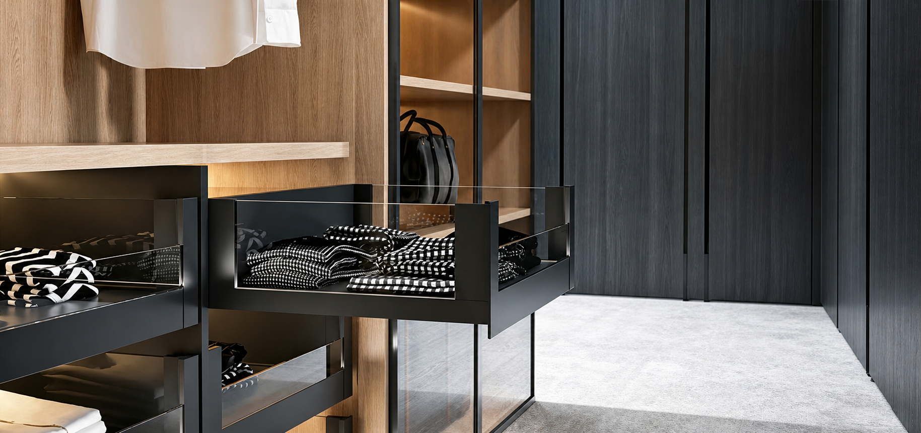 THJM premium soft-close drawer systems for wardrobes, kitchens and custom furniture