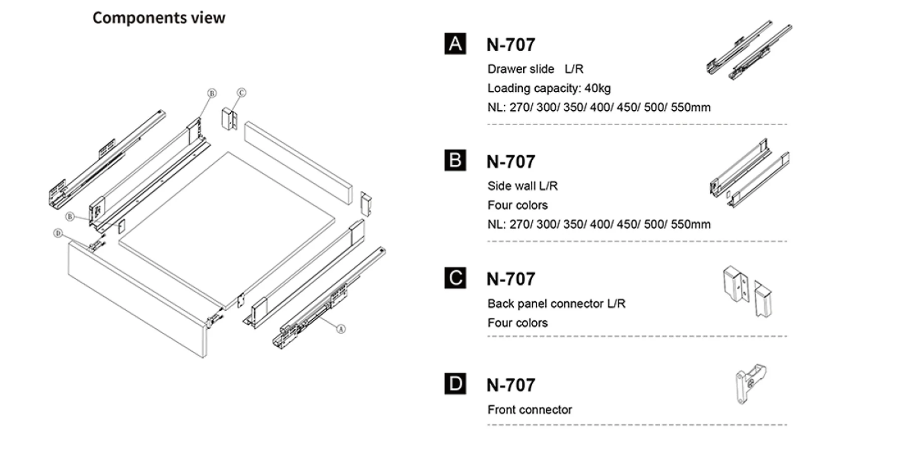 N-707 components and nominal length options