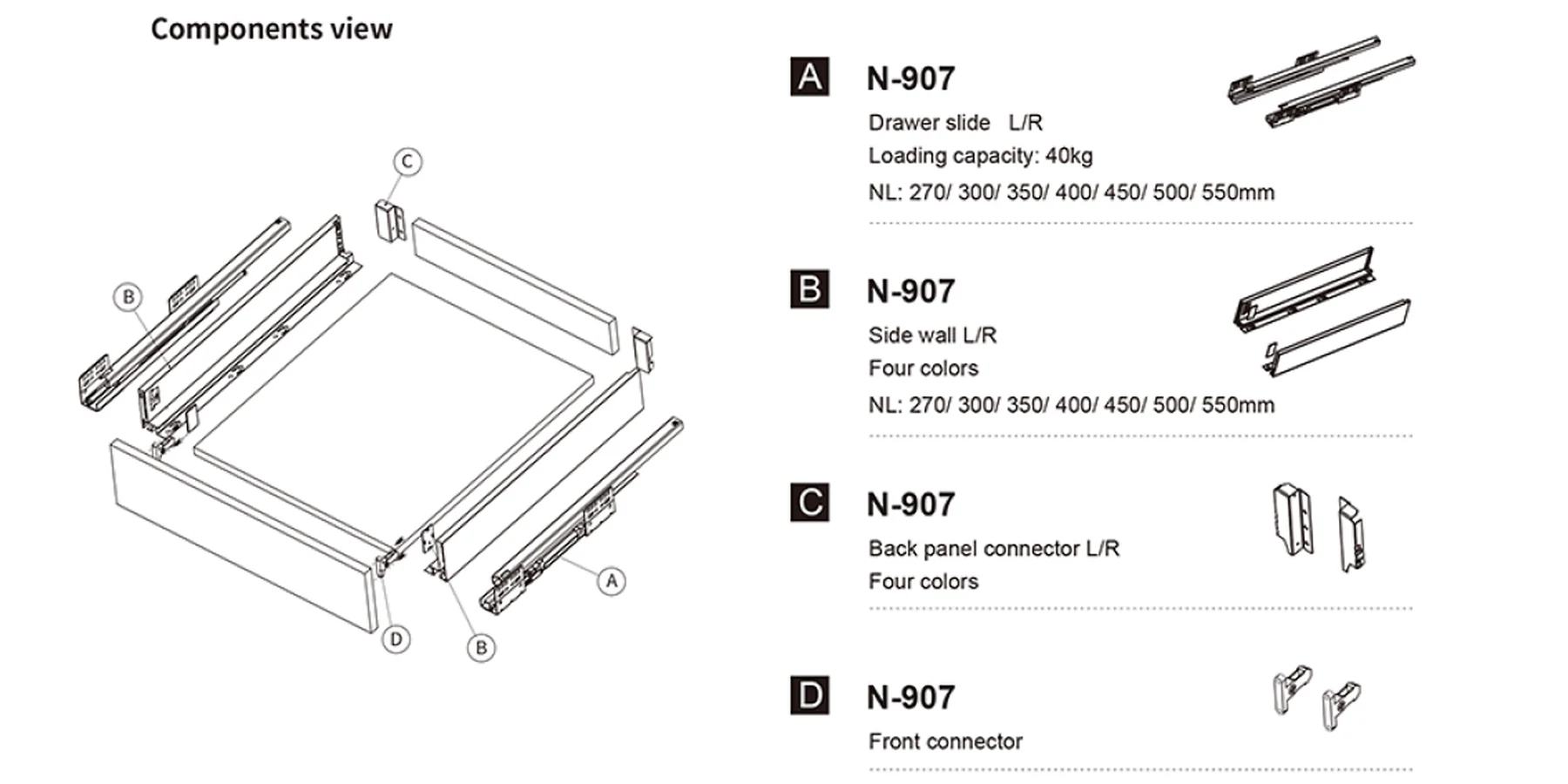 N-907 components and nominal length options